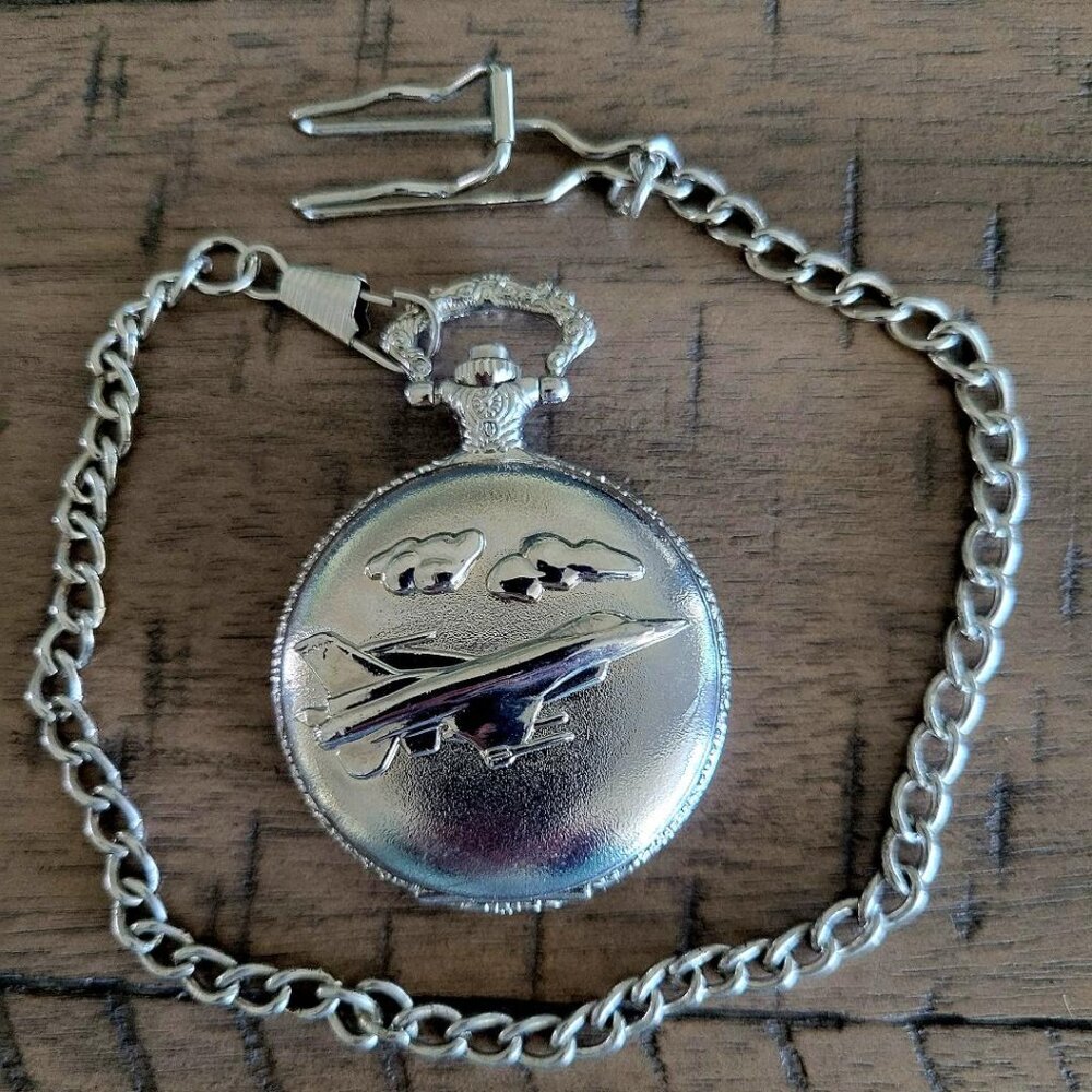 Pocket Watch with Chain Classique Silver Toned Quartz